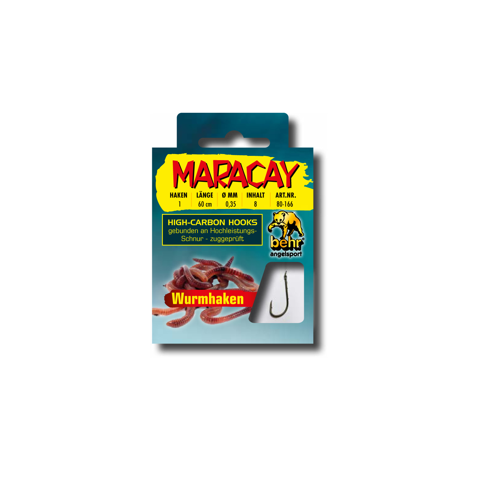 Maracay Wurmhaken Vorfachhaken Angelhaken mit Vorfach Haken gebunden Angeln(2 / 60cm / 0,35mm)