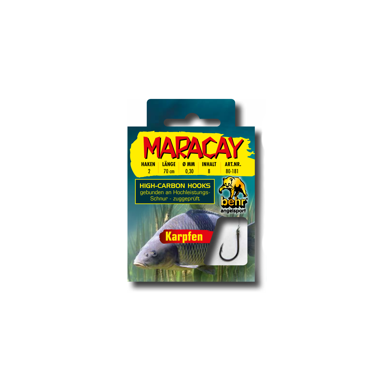 Maracay Karpfenhaken Vorfachhaken Angelhaken mit Vorfach Haken gebunden Angeln(6 / 70cm / 0,28mm)